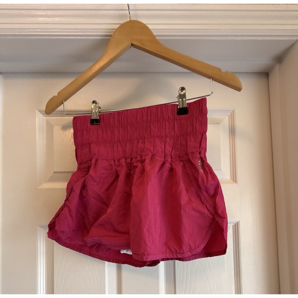 FP Movement Way Home Shorts Womens XS Pink High Rise Smocked Running Athletic